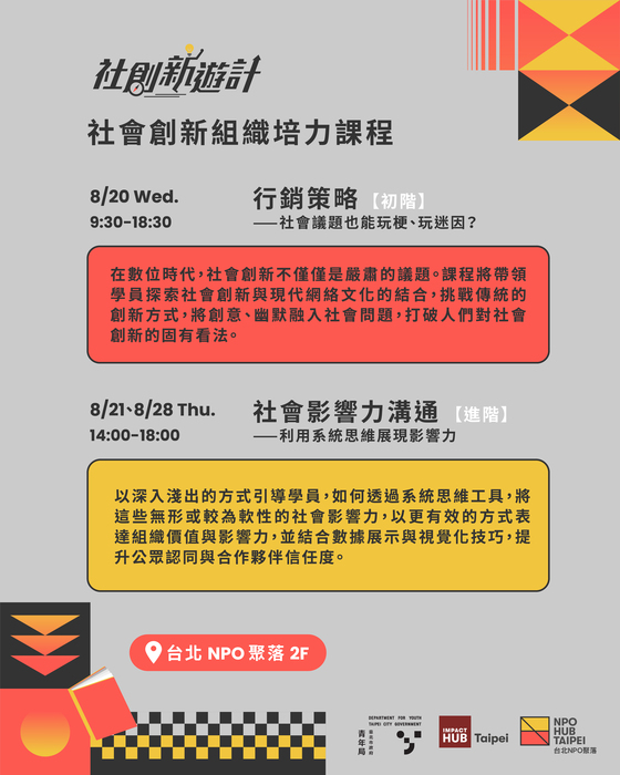 【實習就業輔導中心】臺北市政府青年局辦理「114年8月社會創新組織培力課程」圖片