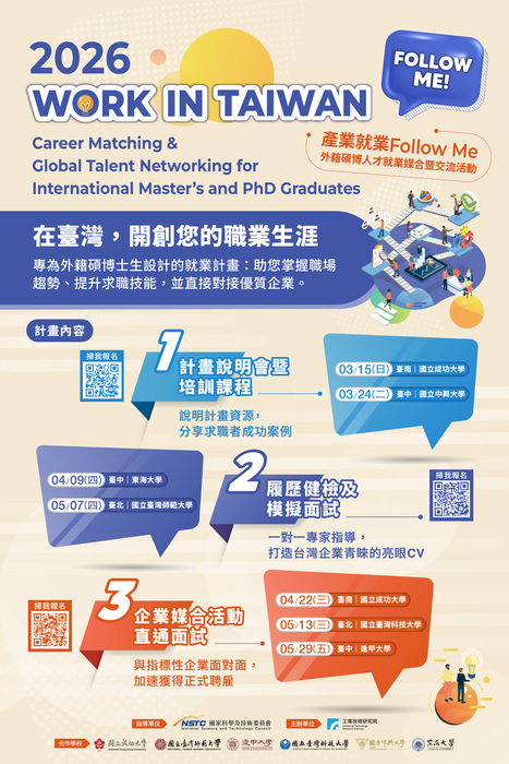 【國際生留臺專區】財團法人工業技術研究院辦理「外籍碩博士人才留臺就業輔導課程及媒合會」圖片