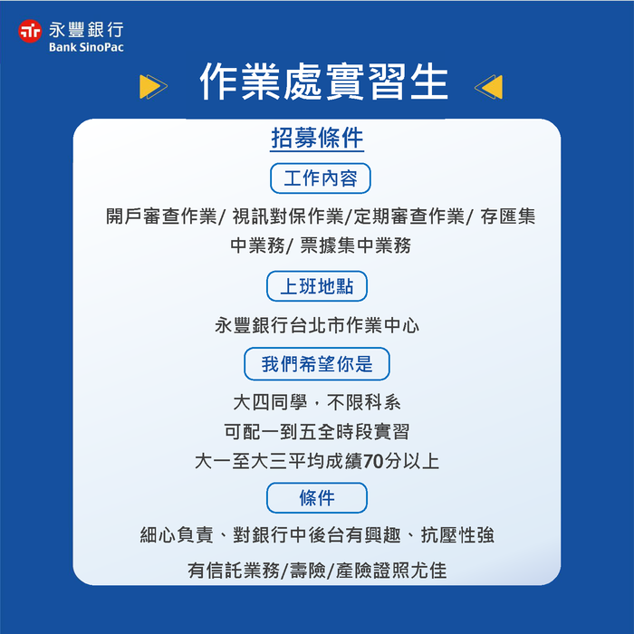 【實習資訊】永豐商業銀行股份有限公司公告「第29屆卓越人才實習招募計畫 SinoPac Internship Program+」(招募截止日2025/10/15)圖片